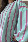 Scamp Lantern Sweatshirt Vertical Stripe Sage & Hot Pink